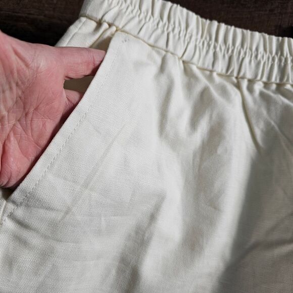 New J. Crew elastic waist shorts white linen cotton pockets 10 medium - Picture 3 of 8